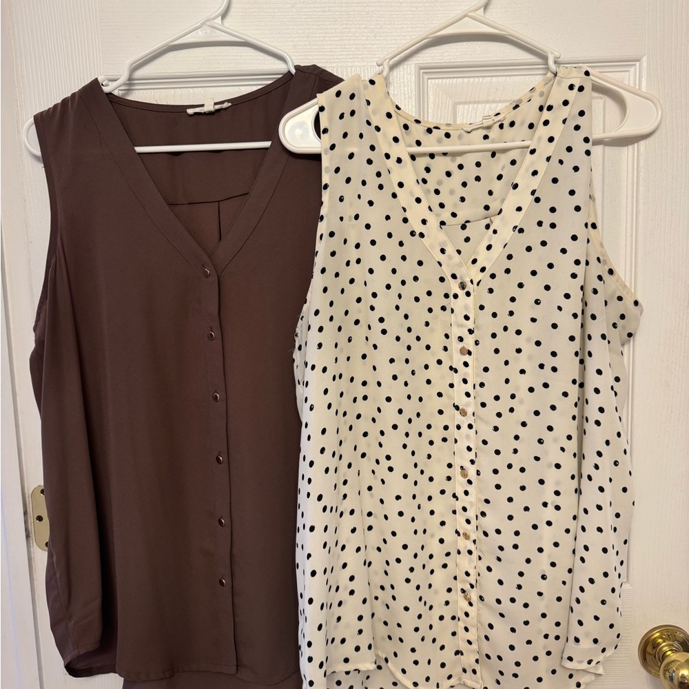 Maurices Brown Button-Down and Polka Dot Sleeveless Tops